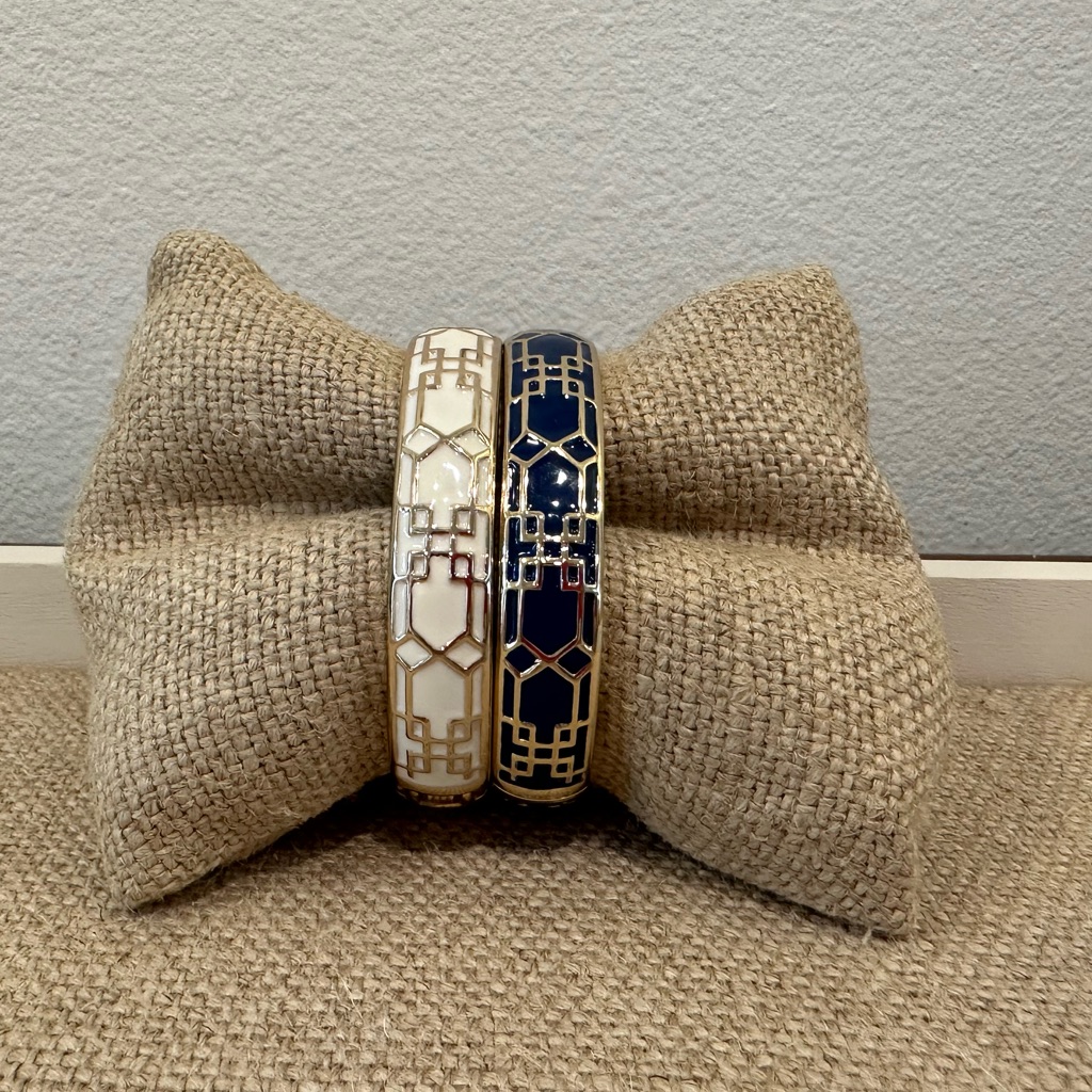 Fornash, (2) Vintage Style Costume Jewelry, Gold/White And Gold/Blue Bracelets